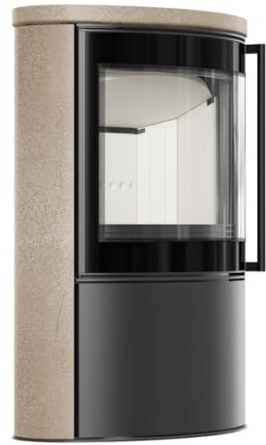 BJORN Ø 150 7 kW freistehender Stahlofen, dekorative GOLD SATIN-Speicherkeramik, Keramikabdeckung