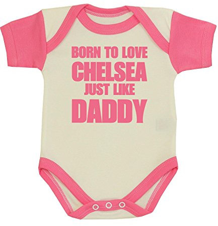 BabyPrem Baby Body Strampler 'Born to Love Chelsea Like Daddy' Kleidung ROSA 68-74cm