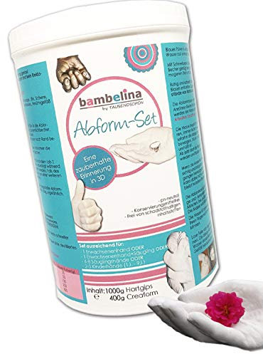 bambelina® Handabdruck-Set für einzelne Erwachsenenhände oder 7-8 Babyhände oder 1 Hand mit Baby oder 1 Hand mit Hundepfote, Deutsches Produkt