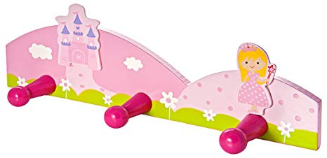 Mousehouse Gifts - Pink Princess Triple Coat Hook Wall Hanger, Wooden Door Hooks for Children's Nursery or Bedroom (Pink Princess)