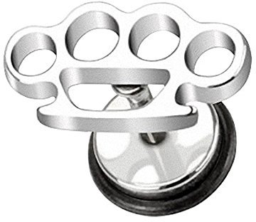 Piercingfaktor Runde Ohrring Ohrstecker Fake Piercing Ohr Plug Flesh Tunnel Ohrpiercing Platte Stecker mit Schlagring Style Silber