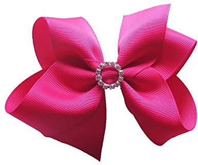 PrettyBoutique 5 Inches Girls Large Rhinestone Grosgrain Hair Bow Alligator Clip (Fuchsia)