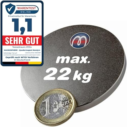 Scheibenmagnet Neodym Magnet-Scheibe Extra Stark - Haftkraft bis 750kg - Starke Rundmagnete - Runde NdFeB Magnete, Größe: Ø 60x5 mm | 22kg Haftkraft