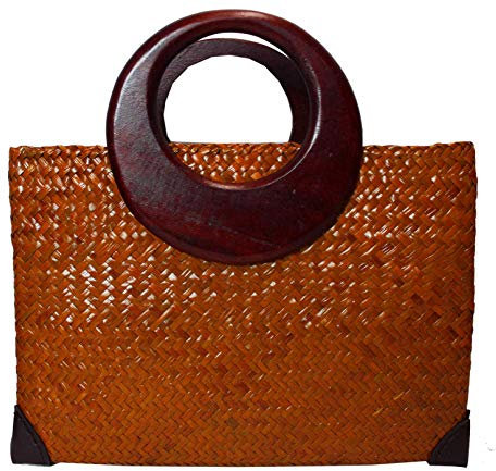 Rotfuchs Damentasche Handtasche Strohtasche Einkaufstasche Strandtasche mehrere Farbe Handgefertigt aus Schilf (Orange)