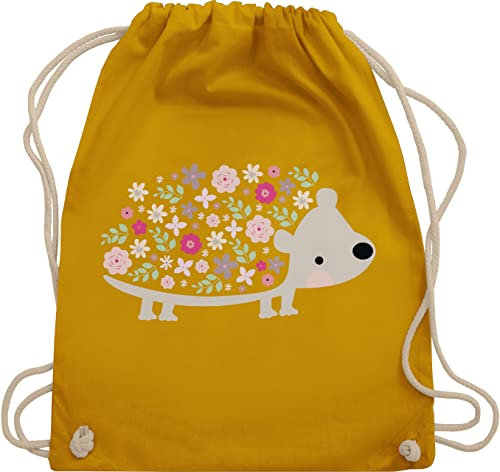 Turnbeutel Rucksack - Taschen - Süßer Igel Frühlingstiere mit Blumen I - Unisize - Senfgelb - sportbeutel kindergarten tier beutel turnsäckchen mädchen kita stoffbeutel