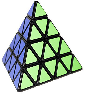 FunnyGoo ShengShou 4x4 Pyraminx Pyramid Triangle Magic Cube Speed Puzzle Cube Black with One Cube Stand