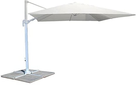 FP-TECH OMBRELLONE DA GIARDINO DECENTRATO 3X3 ORIENTABILE GIREVOLE A 360° PALO ALLUMINIO (Struttura Bianca e Telo Bianco)