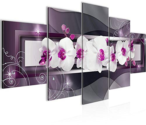 Runa Art Bild Wohnzimmer Schlafzimmer Blumen Orchidee 5 Teilig Abstrakt Violett Lila Wandbilder auf Vlies Leinwand 206453b