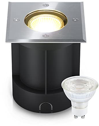 lambado® LED Bodeneinbaustrahler für Aussen IP67 - Wasserdicht & Befahrbar inkl. 5W 230V GU10 Strahler neutralweiss - Eckiger Bodenstrahler/Bodenleuchte aus Edelstahl für Terrasse & Garten
