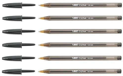 BIC - Bolígrafos de cristal (1,6 mm, 6 unidades), color negro