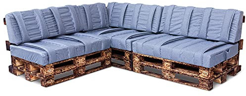 Spatium Palettenkissen Set abnehmbar Bezug wasserdicht Kaltschaum Palettenauflage Palettenpolster Palettenmöbel (Hellblau 7er Set)