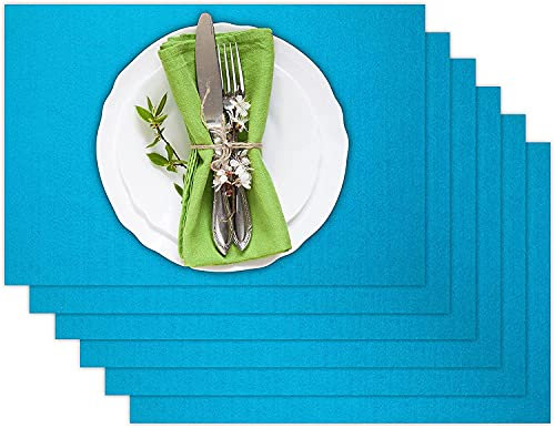 Casoro 6er Platzset aus waschbarem Filz, Platzmatten je 30x44cm in kräftigem Petrol Blau, edles Tischset perfekt zu jeder Einrichtung