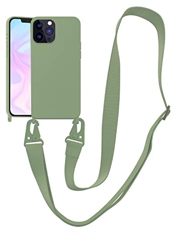 Handykette Handyhülle kompatibel mit Apple iPhone 13 Necklace Hülle Nylon Schultergurt Weich Silikon TPU Cover mit Kordel zum Umhängen Schutzhülle mit Stylische Band(grün)