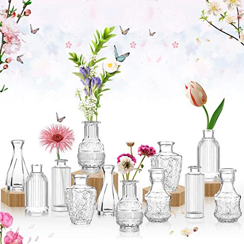 Jarrón para Flores, Juego de 12 jarrones de Cristal Vintage, Ideal para decoración de habitación, decoración de Dormitorio, decoración del hogar