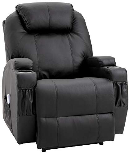 HOMCOM Fauteuil de Massage Inclinable, Chaise de Relaxation avec Dossier et Repose-Pied électrique réglables revêtement synthétique pour Salon, Chambre, Cinéma Maison Noir