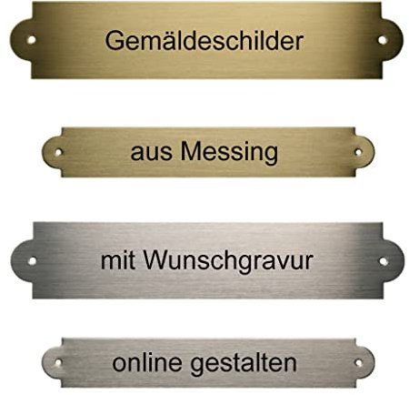 Gemäldeschild aus Messing mit Gravur | Schild gravieren lassen für Gemälde, Sattel, Ehrentafeln und Trophäen (Messing (satiniert), 90 x 18 mm)