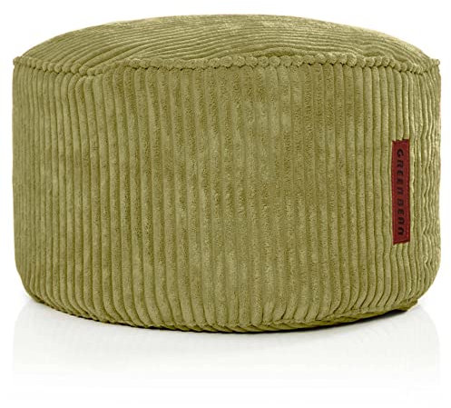 Green Bean Indoor Sitzhocker Pouf 45x25cm EPS-Perlen Füllung & Cordstoff Kuschelig Weich Waschbar - Drinnen Bodenkissen Liegekissen Sitzkissen Sitzhocker Relax-Sessel Kinder Erwachsene Stoff Grün