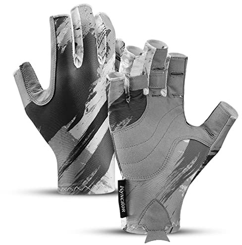 KynciLOR Guanti da pesca UPF 50+, senza dita, per donne e uomini, protezione solare, traspiranti, antiscivolo, per kayak, vela, canottaggio