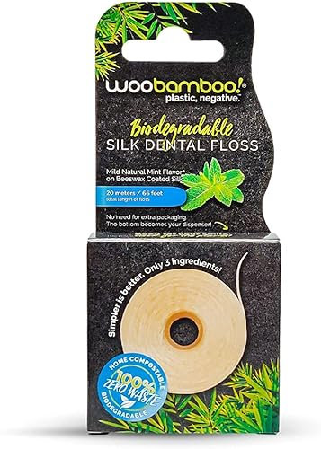 WooBambù! Filo interdentale in seta biodegradabile realizzato con cera d'api naturale e menta biologica. 20m, Zero Rifiuti