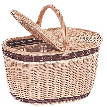 e-wicker24 Alles aus Weide Picknickkorb aus Weide Weidenkorb mit dem Deckel großer Aufbewahrungskorb für Obst und Gemüse Proviantkorb Essenskorb Ausflugskorb geflochten (49x31 H30/45, Natur)