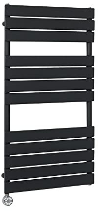 Milano Lustro 800W Black Flat Panel Electric Heated Towel Rail Thermostatic - 1200mm x 600mm