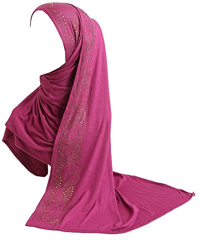 JDYaoYing Damen-Kopftuch, glänzend, Strasssteine, muslimischer Hijab-Schal, langer Turban, Kopftuch, Wickelschal, Kopfbedeckung, rose, One size