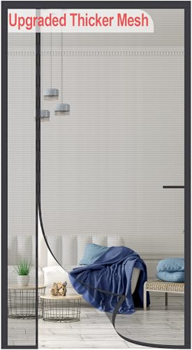 Verbesserte magnetische Fliegengittertür, dickeres 255 g/m² Fiberglas-Netz, wendbar, linke und rechte Seite, passend für Türgröße 86,4 x 203,2 cm, einziehbarer Türvorhang für einzelne Haustür