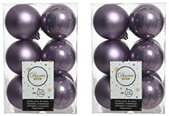 24 Heather Lilac Christmas Baubles 6cm Shatterproof Tree Ornaments Shiny Matt Decs