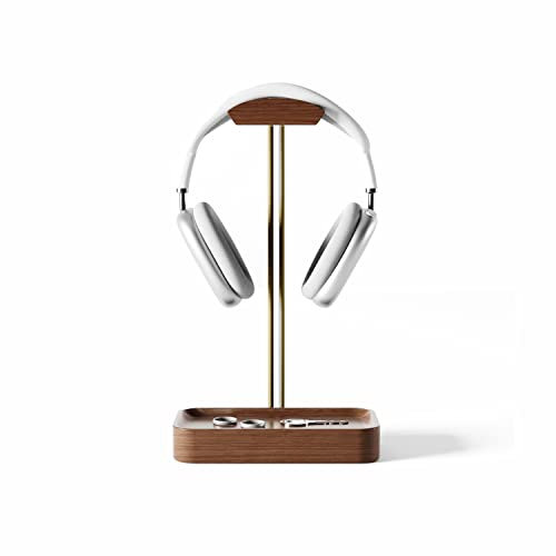 Raico Headphone Holder Stand with Storage Grovemade Alternative Tray Premium Walnut Wood Gaming Headset Hanger Cool Headphone Holder for Desk (Walnut)