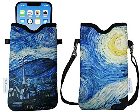 Tainada Housse de téléphone en néoprène pour homme et femme, avec bandoulière, cordon tour de cou pour iPhone 16/15/14 Pro Max, 16e; Samsung S25, S24+, S24, S23+, A54, Google Pixel 9, 8a (nuit étoilée