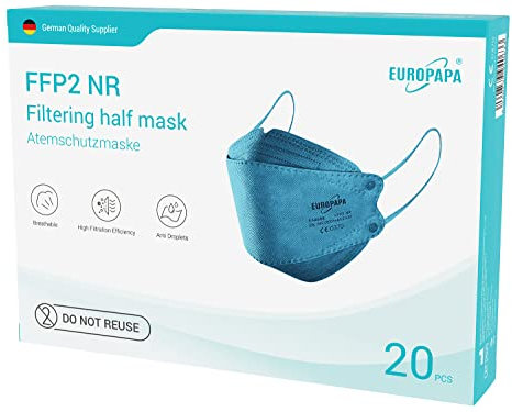 EUROPAPA 20x FFP2 mascarillas con forma de pez mascarilla respiratoria mascarillas antipolvo de 4 capas mascarilla facial EN149 envasada higiénicamente individualmente EU2016/425