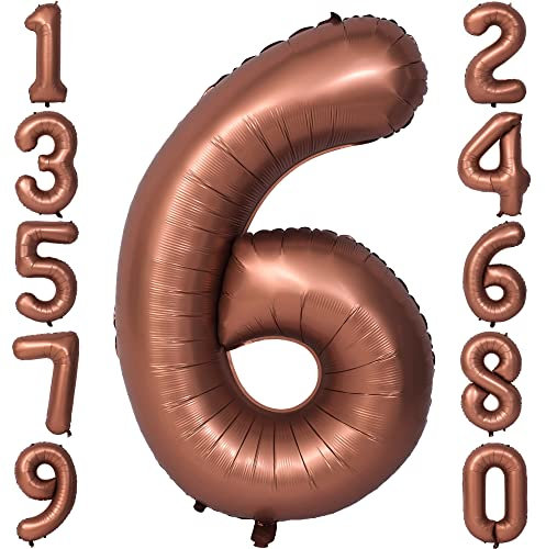 Schokolade 6 Luftballons Riesiger 40 Zoll Kaffee Zahl 6 Folienballon für Geburtstagsdeko Ballon für Geburtstagsdeko
