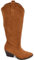 Malu Shoes Stivali texani camperos donna lisci in camoscio cuoio al ginocchio con tacco legno 5 cm western moda zip (39 EU)
