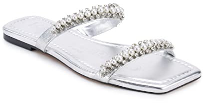 Karl Lagerfeld Paris Payzlee Damen Verzierte flache Sandale Slide, silber, 40 EU