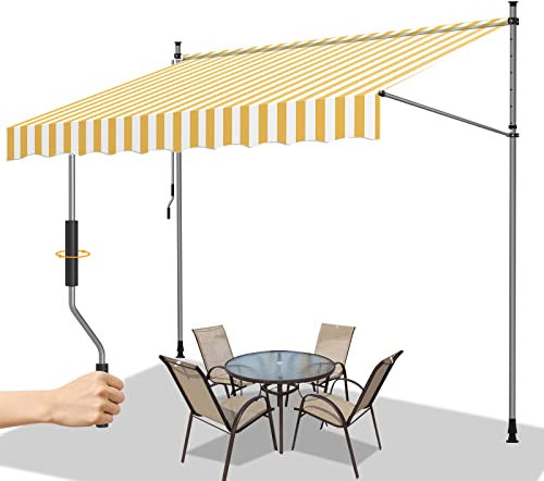 Gimisgu Tenda da Sole a Morsetto con manovella, 350x120cm, Retrattile Manuale, Regolabile in Altezza, Idrorepellente, Protezione Solare, Senza Forare, Facile da Installare, Arancione Bianco