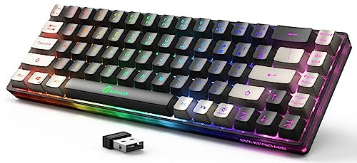 GEODMAER - Teclado inalámbrico para juegos, 65% recargable, teclado retroiluminado para juegos, 68 teclas ultracompacto anti-fantasma sin conflictos, teclado inalámbrico para PC, portátil, Windows