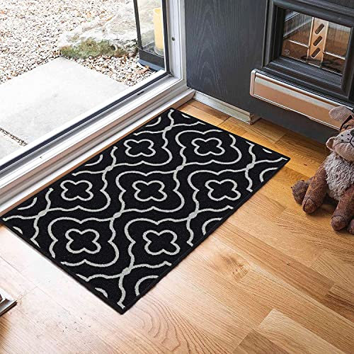 GULLAMBO Washable Door Mat Indoor - Non Slip For Wooden Floor Front Inside Mat, Super Absorbent Dirt Trapper Kitchen Hallway Runner Rugs (Club Black, 50x80cm) (HV-4mm)