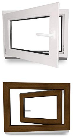 Kellerfenster - Kunststofffenster - Fenster - 3 fach Verglasung - innen weiß/außen nussbaum - BxH: 1000 mm x 750 mm - DIN Links