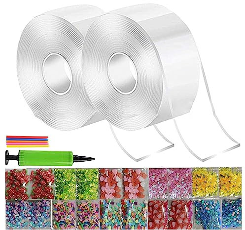 Shienfir Nanotape Bubbles Kit, Double Sided Tape Magic Plastic Bubbles Balloon, Tape Elastic Bubble DIY Craft Kit, Double Sided Tape Plastic Bubble Balloon for Party Favors Gifts Fidget Toy Craft Wh