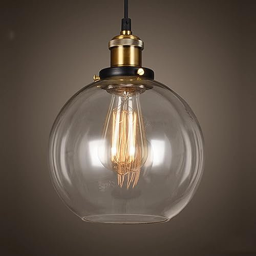 Lustre Suspension Abat-jour Verre Lampe Luminaire Industrielle E27 Vintage Edison Rétro Plafonnier Eclairage Plafond Ligne de suspension ajustable Rond abat-jour restaurant cuisine Chambre salon (C)