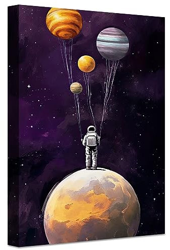 LZIMU Astronauten bild auf Leinwand Weltraum Astronaut hält Planeten Leinwandbild Universum Kunstwerk für Kinderzimmer Wanddekoration Gerahmt (2, 70.00x105.00cms)