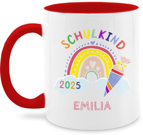 Tasse Tassen 325ml - Einschulung Schulanfang - Schulkind 2025 Regenbogen - 325 ml - Rot - schulkinder geschenke mädchen personalisierte einschulungsgeschenke schulanfänger schultüte kaffeetasse
