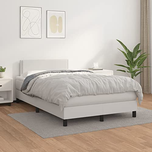CIADAZ Boxspringbett mit Matratze Weiß 120x200 cm Kunstleder Bett, Bettgestell, Jugendbett, Schlafzimmer Bett, Schlafzimmer Komplett, Bed Fram, 3141054