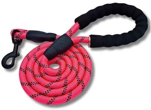 DogCatz Strong Dog Lead, Soft Comfortable Padded Handle, Highly Reflective Threads, Heavy Duty 5 Foot Rope Leads for Dogs (Small, Pink)