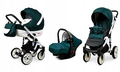 BabyLux® Bambimo Kinderwagen Set 3 in 1 - Lilly - incl. Babywanne, Buggy Sportsitz, Auto-Babyschale - Autositz - Kinderwagenset - Kombikinderwagen mit Wickeltasche, Regenschutz usw.