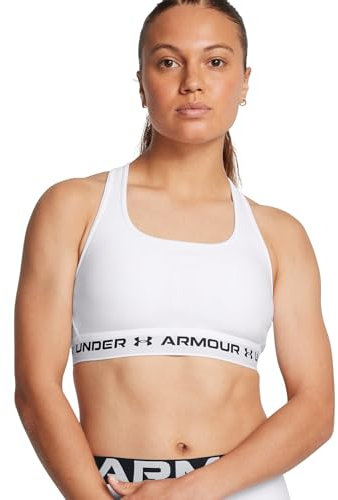 Under Armour Crossback Medium Support Bra Reggiseno, Bianco, Bianco, Nero, L Donna