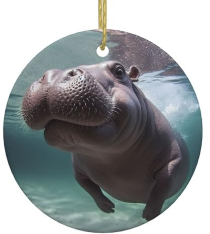 Tauchen Nilpferd Druck Weihnachten Ornament Runde Form Weihnachtsbaum Keramik Hängende Ornament Mit Gold Seil Weihnachten Anhänger Für Weihnachtsbaum Kamin Hochzeit Urlaub Party Dekoration