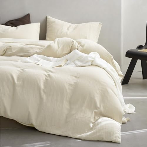 KEAYOO Double Gauze Bettwäsche 135x200 cm Beige mit einem Kissenbezug 80x80 cm aus 100% Baumwolle - Traumhaft weiche (Beige, 135x200cm)