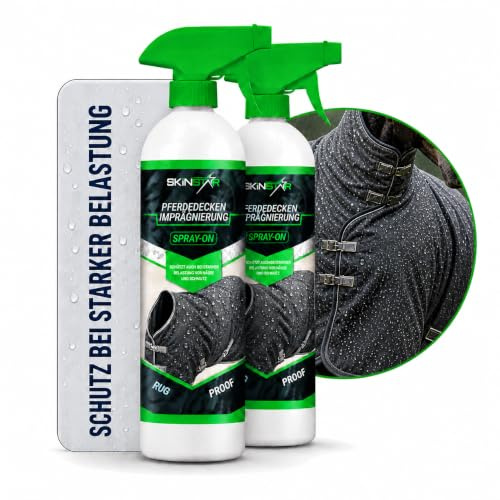 SkinStar Pferdedecken Imprägnierspray 1L Imprägnierung atmungsaktiv | Wasserabweisende Sprüh-Imprägnierung: die Pferdedecke behält ihre Atmungsaktivität, 2x 500ml, Made in Germany