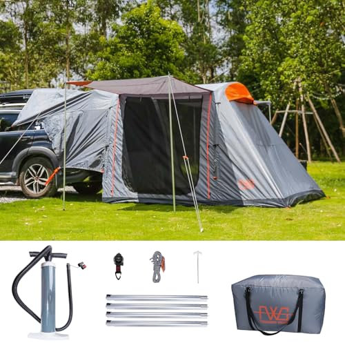 FEIWOOD GEAR Inflatable SUV Tent for Camping, Waterproof Car SUV Tent for 4-6 Person Camping Easy Set Up Inflatable with 4pc Aluminum Support Pole, Inflatable Pump
